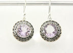 Bewerkte ronde zilveren oorbellen met roze amethist afbeelding 5