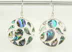 Ronde opengewerkte zilveren oorbellen met abalone schelp afbeelding 4