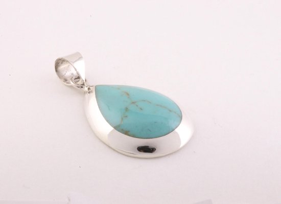 Druppelvormige zilveren hanger met groene turkoois afbeelding 2