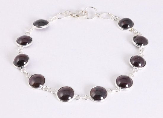 Fijne zilveren schakelarmband met granaat afbeelding 1