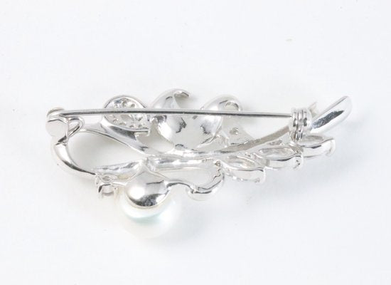 Hoogglans zilveren broche met parel en witte topaas afbeelding 4