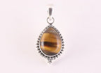 Bewerkte druppelvormige zilveren hanger met tijgeroog afbeelding 1