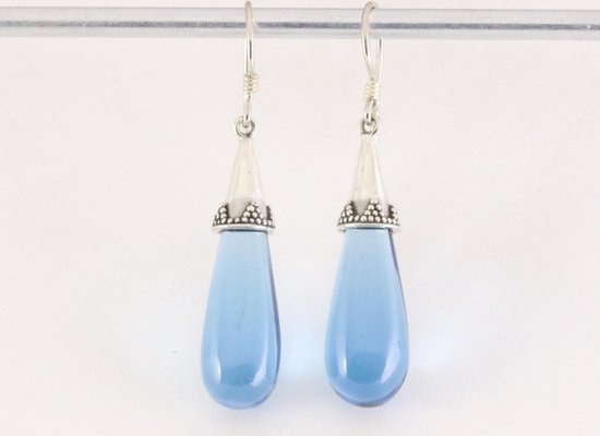 Traditionele zilveren pegeloorbellen met lichtblauwe obsidiaan afbeelding 4