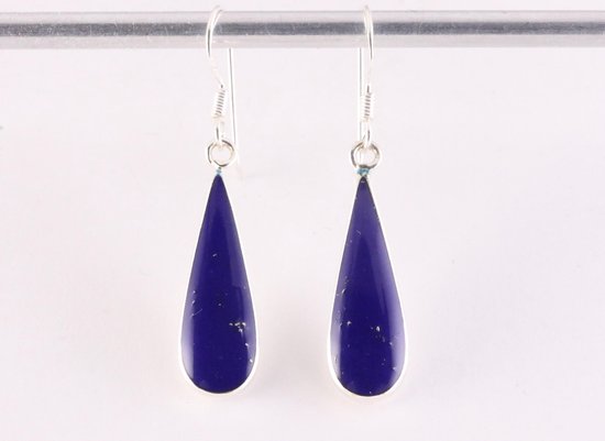 Druppelvormige zilveren oorbellen met lapis lazuli afbeelding 4