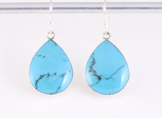 Druppelvormige zilveren oorbellen met blauwe turkoois afbeelding 4