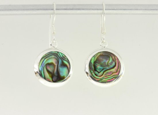Ronde zilveren oorbellen met abalone schelp afbeelding 4