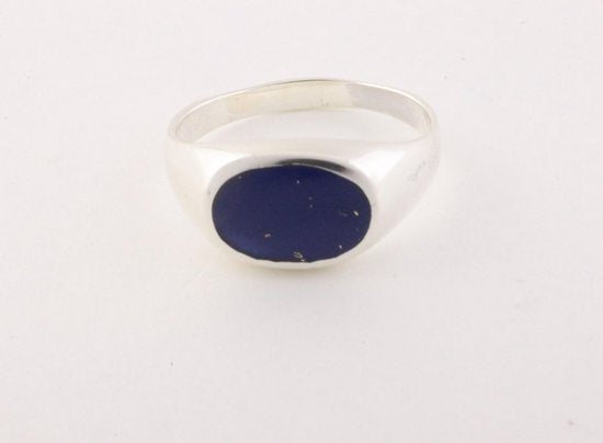 Ovale hoogglans zilveren ring met lapis lazuli afbeelding 4