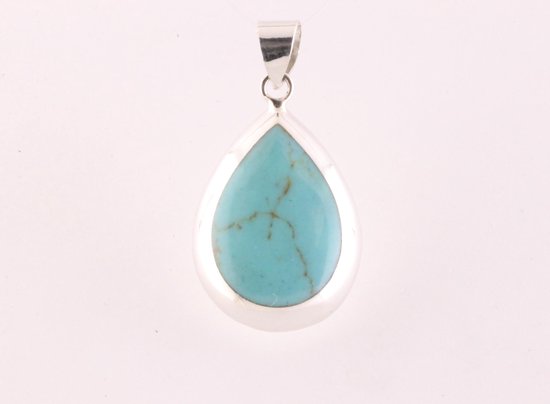 Druppelvormige zilveren hanger met groene turkoois afbeelding 4