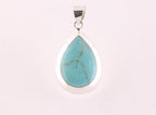 Druppelvormige zilveren hanger met groene turkoois afbeelding 4