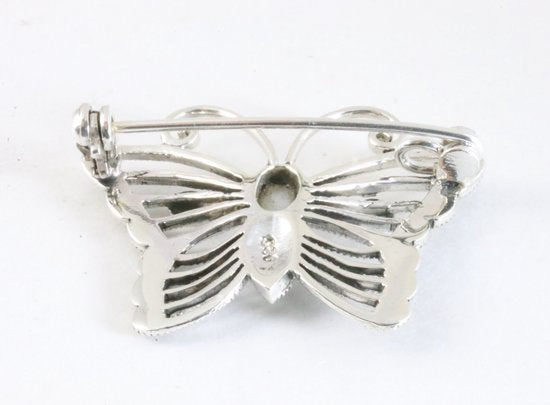 Zilveren vlinder broche met parelmoer en marcasiet afbeelding 3