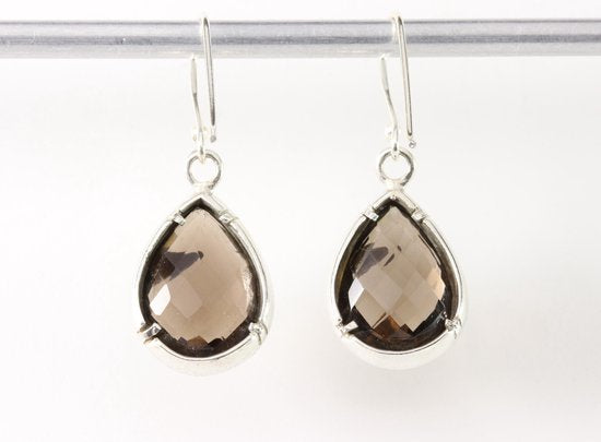 Bewerkte zilveren oorbellen met rookkwarts afbeelding 3