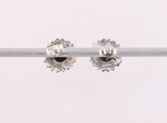 Fijne zilveren oorstekers met blauwe turkoois en marcasiet afbeelding 3