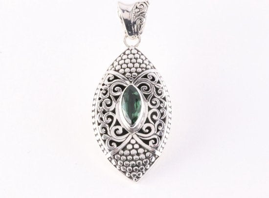 Bewerkte zilveren hanger met groene amethist afbeelding 2
