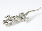 Zilveren hagedis broche met marcasiet en granaat afbeelding 2