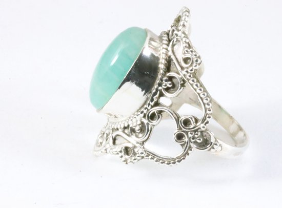 Bewerkte zilveren ring met groene amazoniet afbeelding 2