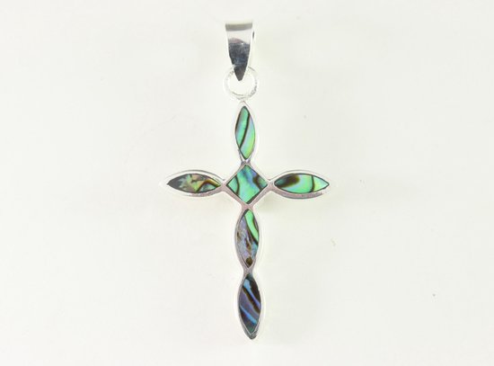Zilveren kruishanger met abalone schelp afbeelding 4