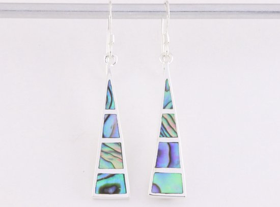 Lange driehoekige zilveren oorbellen met abalone schelp afbeelding 4
