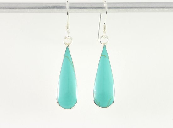 Druppelvormige zilveren oorbellen met groene turkoois afbeelding 4