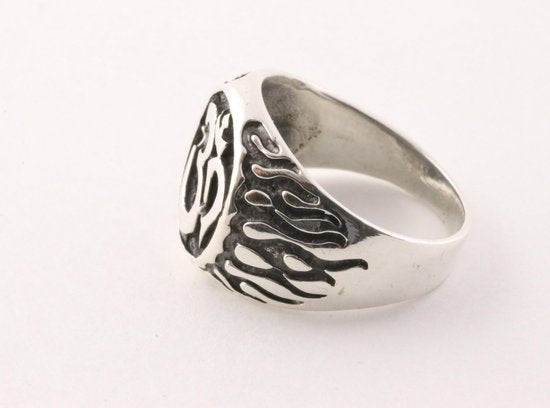 Bewerkte zilveren ring met ohm teken afbeelding 3