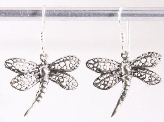Fijne zilveren libelle oorbellen afbeelding 1
