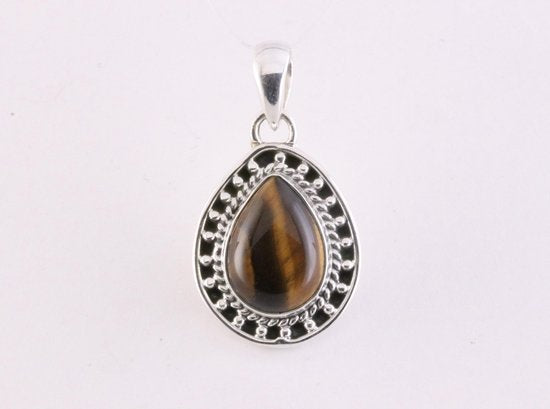 Bewerkte druppelvormige zilveren hanger met tijgeroog afbeelding 4