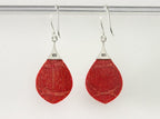 Bewerkte zilveren oorbellen met rode koraal steen afbeelding 3
