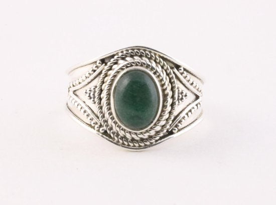 Bewerkte zilveren ring met jade afbeelding 2