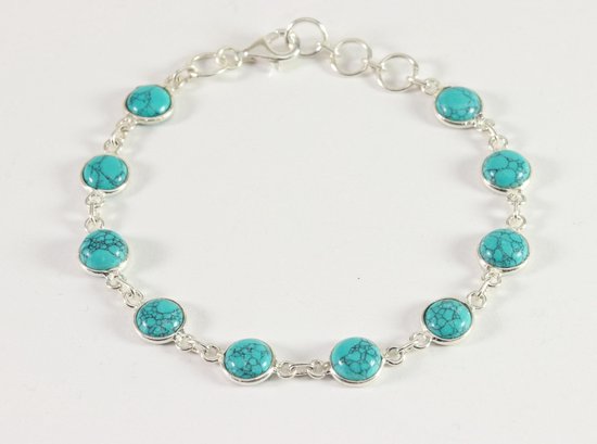 Fijne zilveren schakelarmband met turkoois afbeelding 1