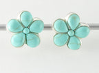 Bloemvormige zilveren oorstekers met groene turkoois afbeelding 1
