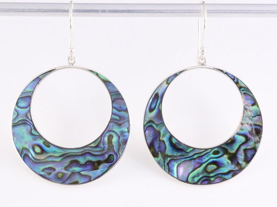 Grote ronde zilveren oorbellen met abalone schelp afbeelding 5