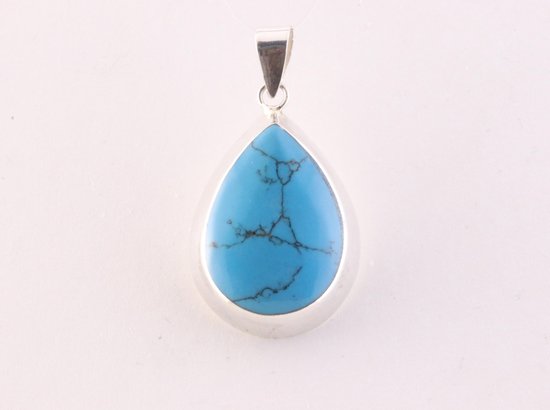 Druppelvormige zilveren hanger met blauwe turkoois afbeelding 4