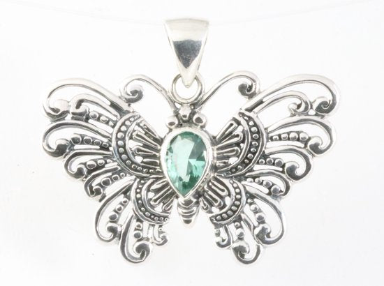Zilveren vlinder hanger met groene toermalijn afbeelding 1