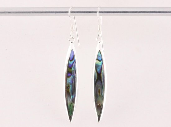 Lange fijne zilveren oorbellen met abalone schelp afbeelding 4