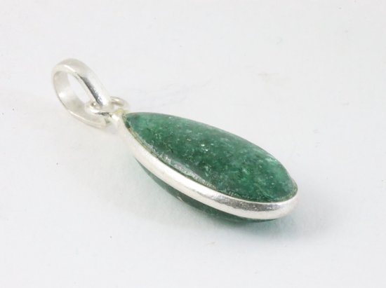 Lange druppelvormige zilveren hanger met jade aan ketting afbeelding 2