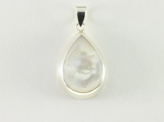 Druppelvormige zilveren hanger met parelmoer afbeelding 4