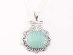 Grote opengewerkte zilveren hanger met amazoniet aan ketting afbeelding 4