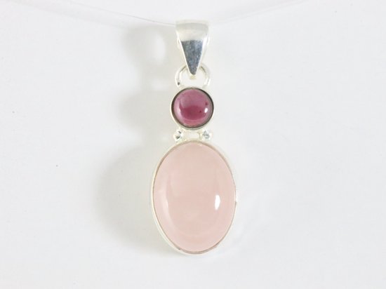 Zilveren hanger met rozenkwarts en granaat afbeelding 4