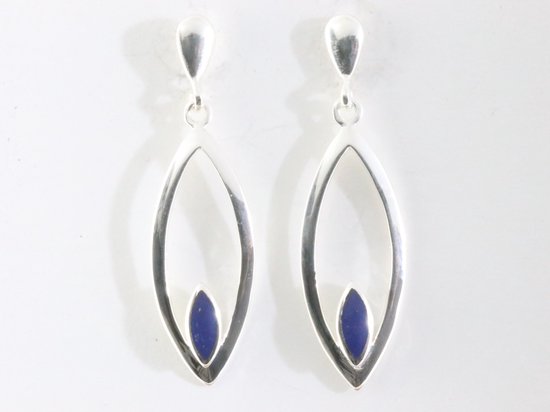 Lange opengewerkte zilveren oorstekers met lapis lazuli afbeelding 3
