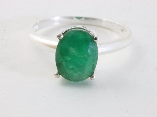 Fijne hoogglans zilveren ring met smaragd afbeelding 4