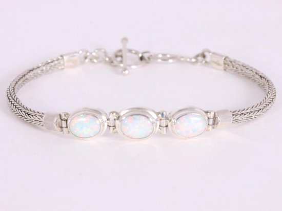 Traditionele zilveren snake armband met welo opaal afbeelding 1