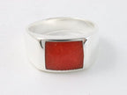Zilveren zegelring met rode koraal steen afbeelding 4