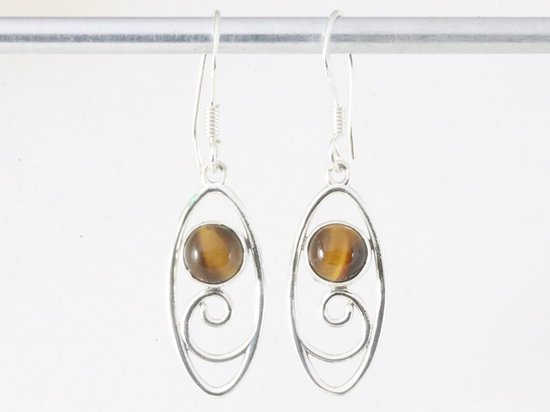 Opengewerkte zilveren oorbellen met tijgeroog afbeelding 3