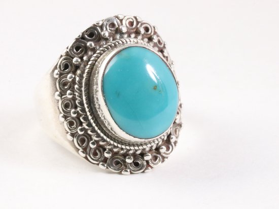 Bewerkte zilveren ring met Tibetaanse turkoois afbeelding 1