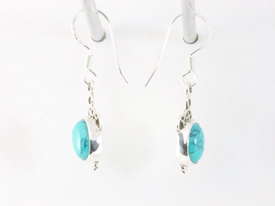 Fijne bewerkte zilveren oorbellen met turkoois afbeelding 2