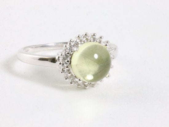 Ronde hoogglans zilveren ring met lemon kwarts en witte topaas - maat 18 afbeelding 1
