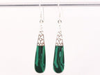 Lange opengewerkte zilveren oorbellen met malachiet afbeelding 4