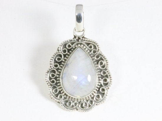 Bewerkte zilveren hanger met regenboog maansteen afbeelding 4