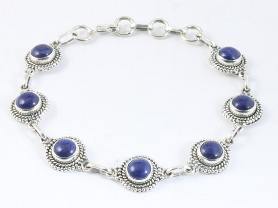 Bewerkte zilveren armband met lapis lazuli afbeelding 1