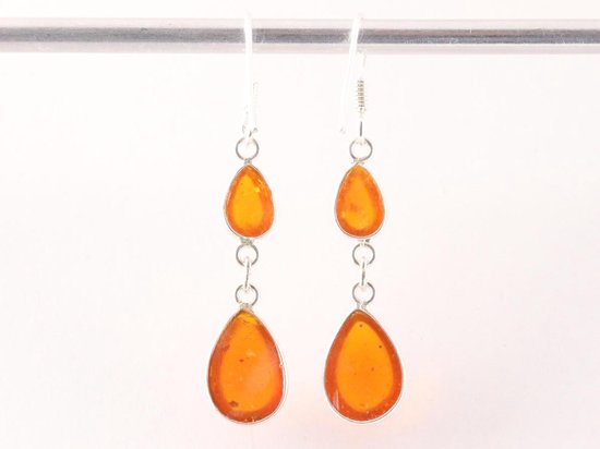 Fijne lange zilveren oorbellen met amber afbeelding 3