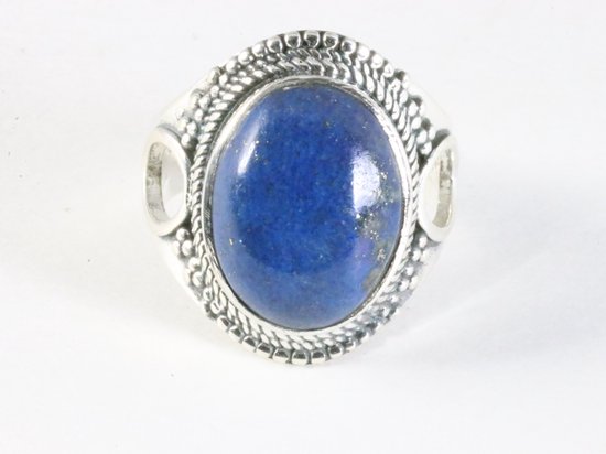 Bewerkte zilveren ring met lapis lazuli afbeelding 4